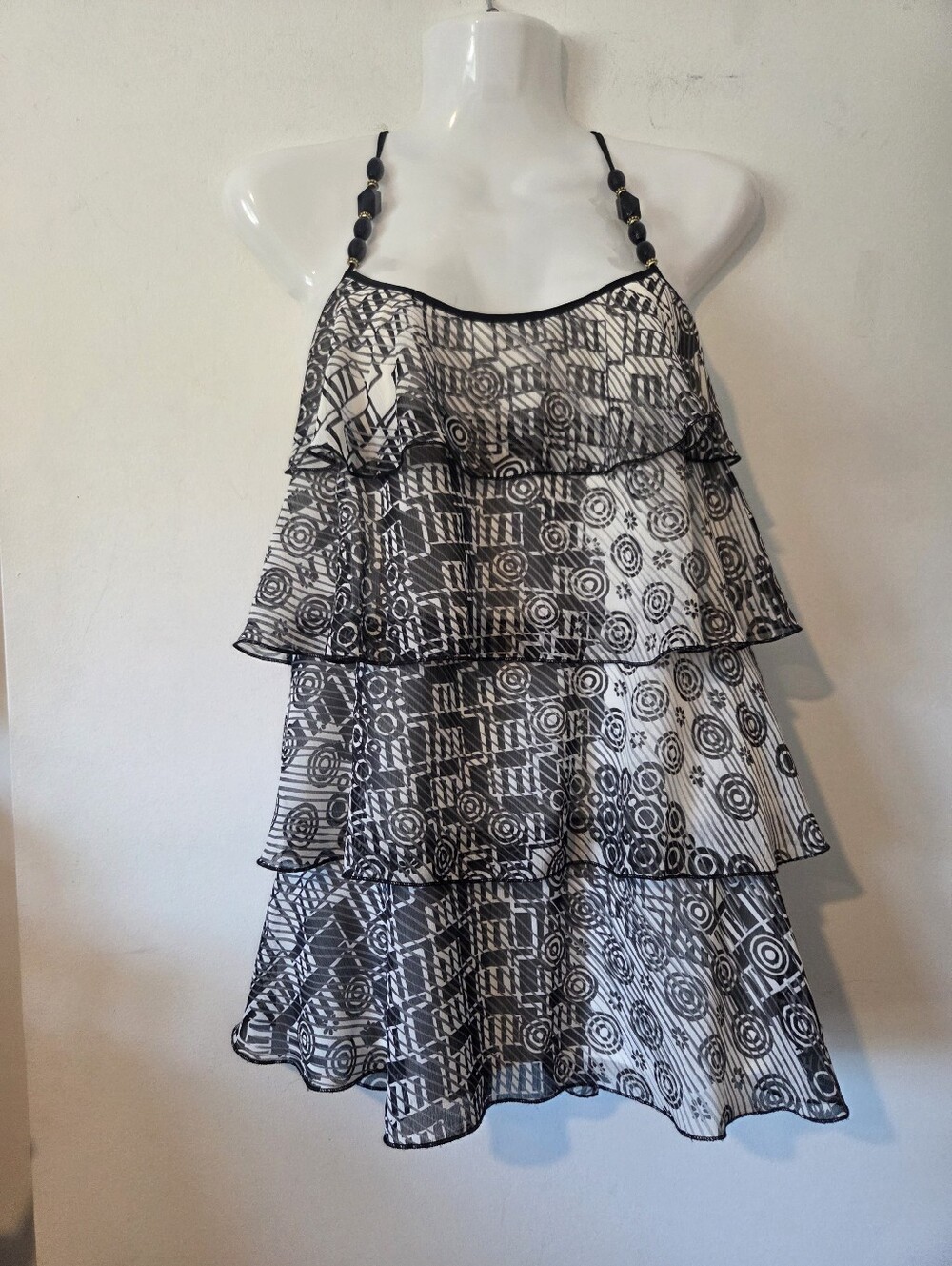 Anthropologie Lapis Black & White Tiered Printed Top